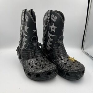 Crocs Classic Cowboy Boots With Limited Edition Spurs Black Sz M5 W7 Western